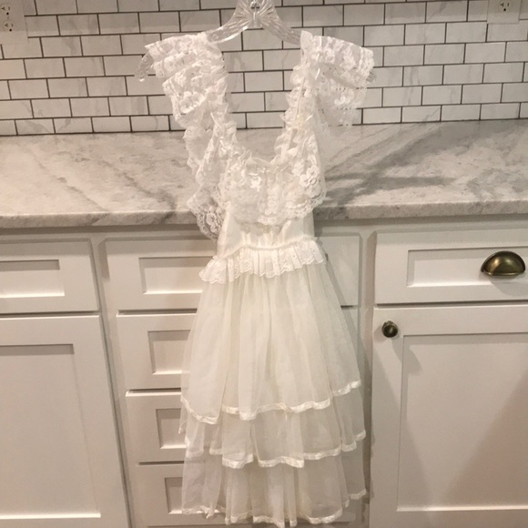 La Mendola Other - Vintage La Mendola Tiered Slip Nightgown White Nylon Childs Size Small Lace USA